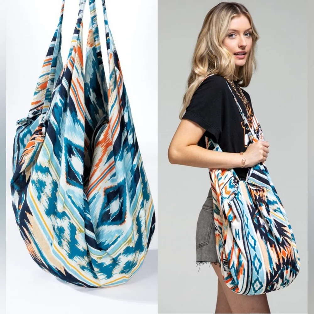 Boho Chic Hobo Beach Yoga Shoulder Bag - 100% Cotton - Bohemian Ethnic Inspired
